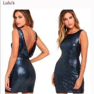 Drop back dark blue sequin mini dress Lulu’s